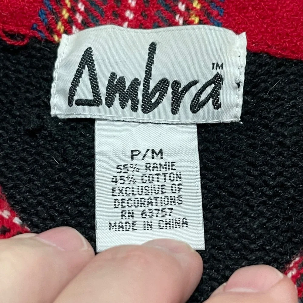 Vintage Ambria Women's Petite Med Cardigan Black Christmas Ugly‎ Sweater Beaded